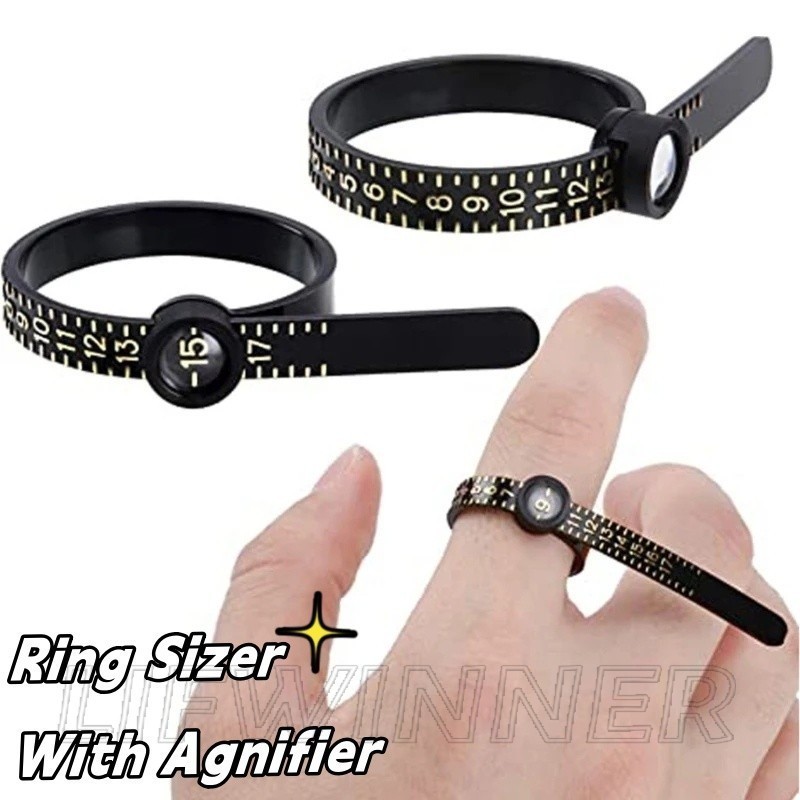 Sizer พร้อม Agnifier - เครื่องมือวัดแหวน - ขาวดํา พลาสติก นํากลับมาใช้ใหม่ - อุปกรณ์เครื่องประดับ - เกจวัดวัดขนาด UK/US