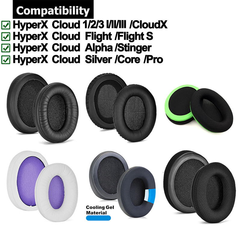1 คู่หูฟังแผ่นรองหูฟังสําหรับ HyperX Cloud I II III 1 2 3 / X CloudX / Flight / Flight S / Alpha / Stinger / Silver / Core / Pro ชุดหูฟัง Earpad เบาะฟองน้ํา Earmuffs