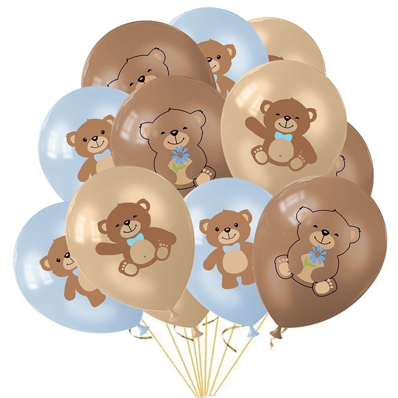 12 นิ ้ วเด ็ ก 1st วันเกิดหมีบอลลูนตกแต ่ ง Baby Shower Blue Coffee Bear
