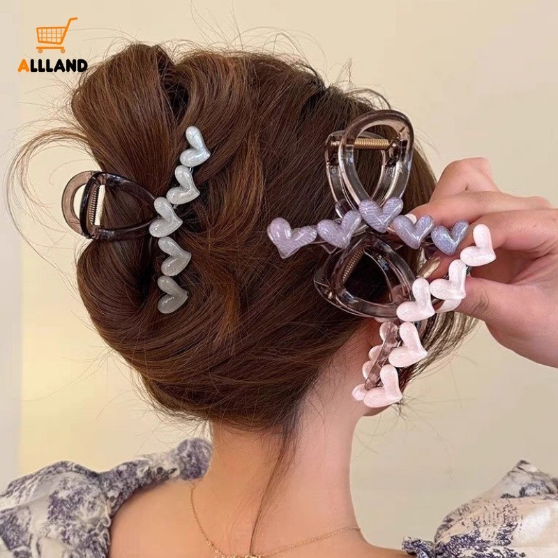 Sweet Love Heart Hair Claw - คลิปฉลามอารมณ์หรูหรา - หญิงสาว Back Of Head Grasp Clip เครื่องประดับผม