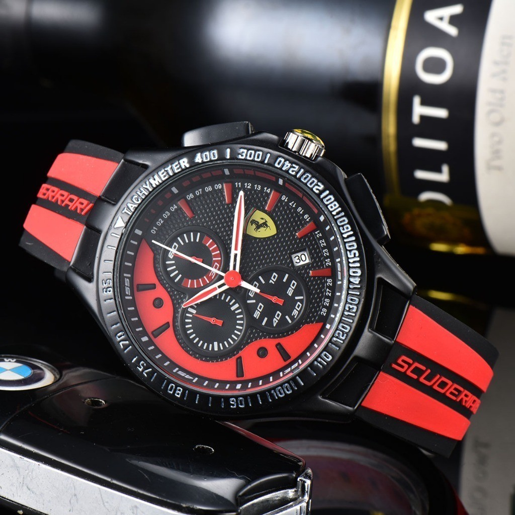 Pilota EVO Ferrari Car Steering Wheel Design Stainless Steel Case Rubber Strap Men 's Watch Rui Watch ys