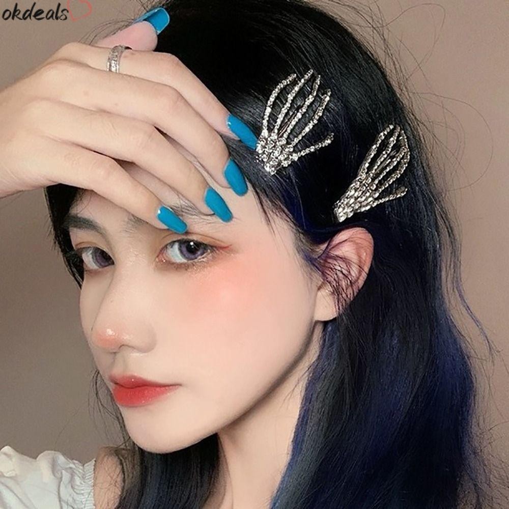 Okdeals Skeleton Hand Hair Clip, สไตล ์ โกธิคเพชรฮาโลวีน Hairpin, การออกแบบพิเศษอุปกรณ ์ เสริมผม Skull คลิปสาว