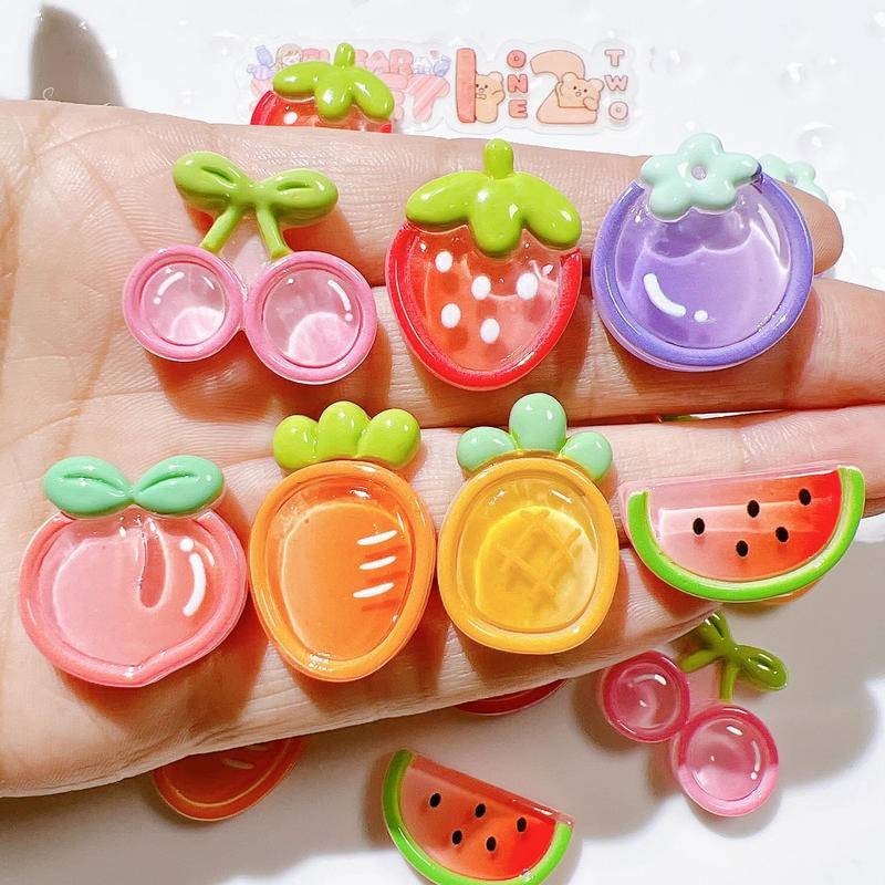 โปร่งใสสัมผัสสูงทาสีผลไม้ Jibz Cro รองเท้า Charms เคสโทรศัพท์ DIY Headwear ตู้เย็นสติกเกอร์น่ารักถ้วยน้ําเรซิ่นอุปกรณ์เสริมรองเท้าดอกไม้
