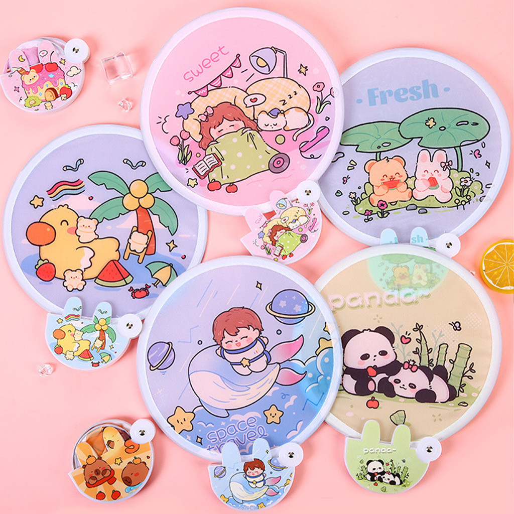 ฤดูร ้ อนการ ์ ตูนพับกลุ ่ มพัดลมผ ้ าแบบพกพารอบมือพัดลมของขวัญ SH098