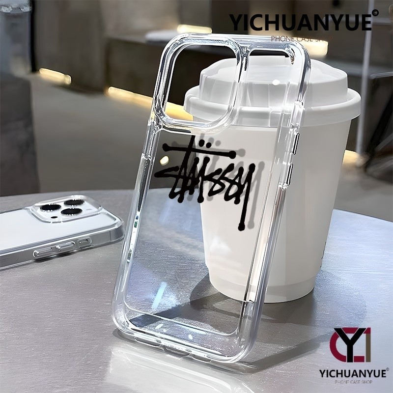 YICHUANYUE - สำหรับ iPhone 11 13 14 15 Pro MAX 14Plus XS MAX XR การ์ตูน ภาษาอังกฤษ เคสใส กันกระแทก เคสมือถือ เคสซิลิโคน