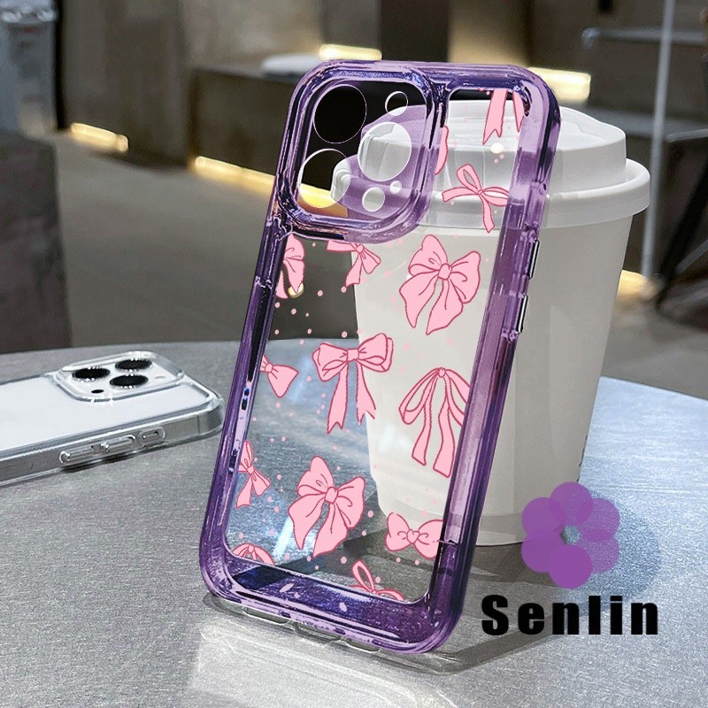 MERAH โปร่งใสสีชมพูโบว์สําหรับ OPPO A5i Pro C65 A3S A9 2020 A5 A16 A31 A8 A52 A72 A92 A53 A33 A78 A9