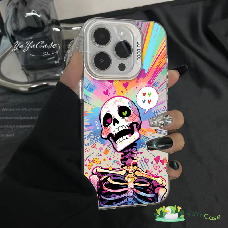 สำหรับ iPhone11 13 CASE FOR เคสไอโฟน15 14 12 Pro Max 15 14 7 8 Plus X XR XS MAX Skull Head รุ่น ขั้นสูง TPU สี เงิน เคส