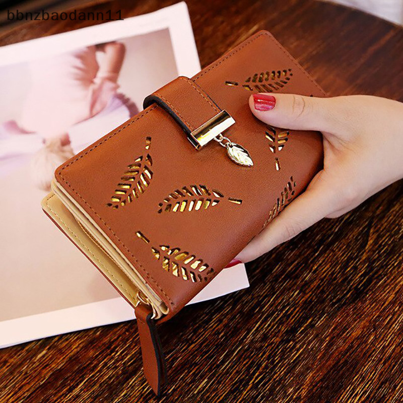 [BBNZDD ] นางสาว แฟชั่น ผู้ถือบัตร ความจุสูง มีซิป การออกแบบลวดลายกลวง Gold Hollow Leaf Coin Wallet BVAH