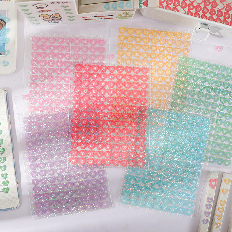 สีสันเลเซอร ์ Glittering Love สไตล ์ ตัวอักษรสัญลักษณ ์ สติกเกอร ์ Guka Card Deco DIY วัสดุ PVC ตัวอักษรภาษาอังกฤษสติกเกอร ์