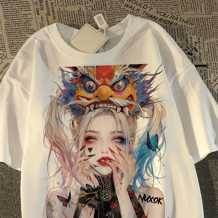 Polyesterเวอร์ชั่นเกาหลีRetroสไตล์จีนผู้หญิงฤดูร้อนแขนสั้นเสื้อยืดลําลองหลวมอเนกประสงค์รอบคอTshirt