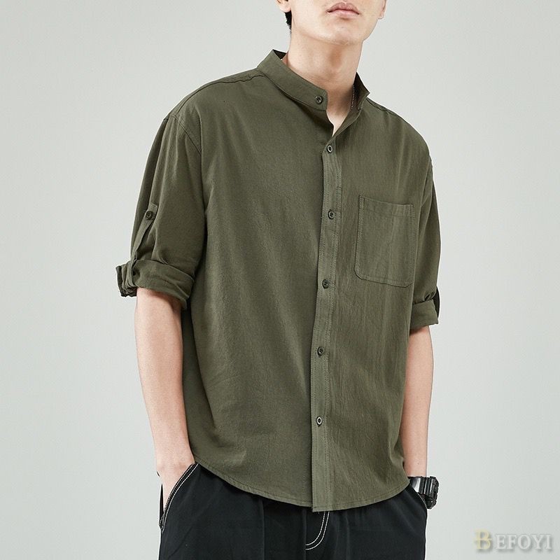 เสื้อเชิ้ตผ้าลินินสำหรับผู้ชายแขนสั้นหลวม ๆ สบาย ๆ ผ้าฝ้ายผ้าลินินสไตล์จีนเสื้อเชิ้ตสีขาวแขนไตรมาสฤดูร้อนสำหรับผู้ชาย ZJ29