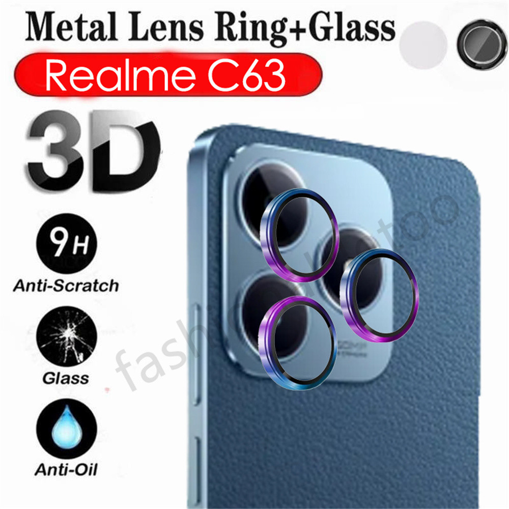 แหวนโลหะกล้องเลนส์ป้องกันฟิล์มสําหรับRealme C75X C71 C63 C61 C65 C51 C53 C 75 C 71 C 63 C 61 หมายเหตุ 50 Note50 RealmeC75X RealmeC71 กระจกนิรภัยคลุมทั้งหมดฟิล์มป้องกัน