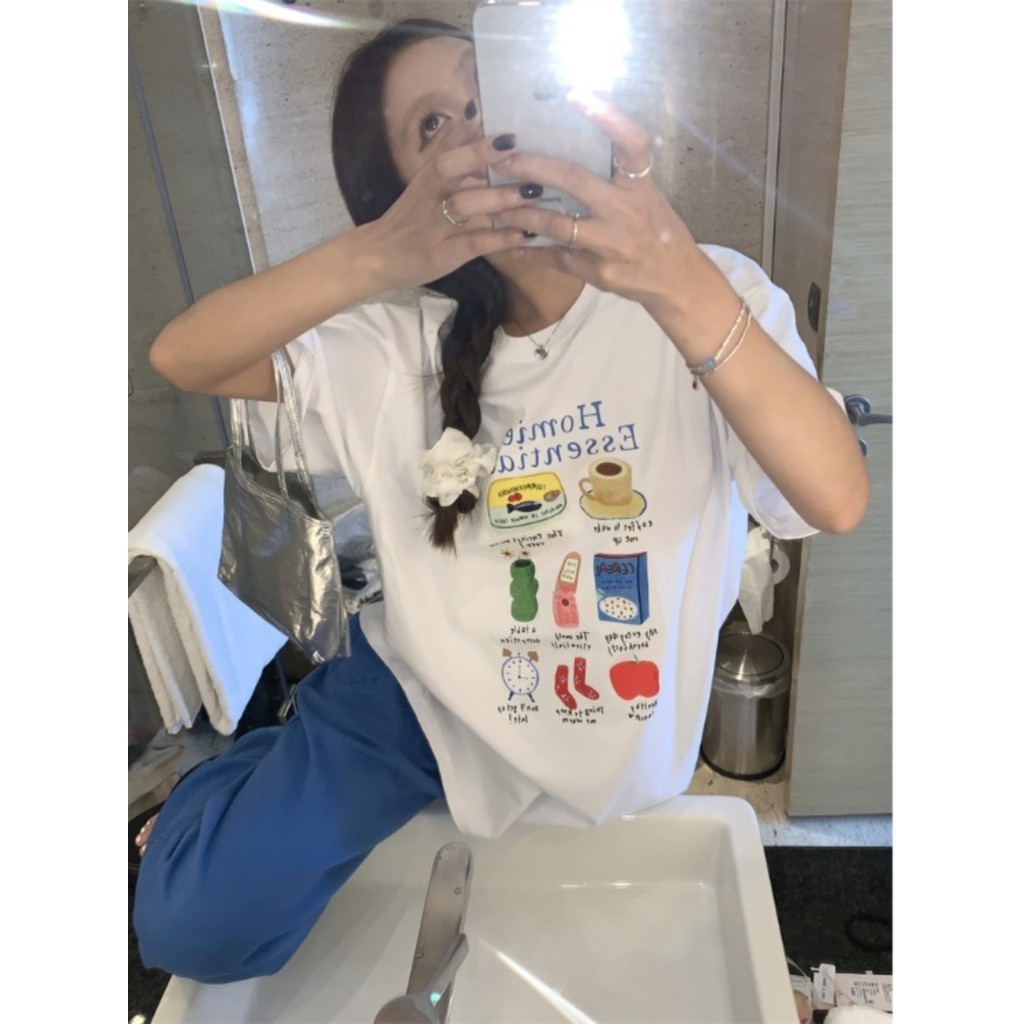 COD (กรุงเทพจัดส่งสินค้า)BOOM Shop เสื้อยืดคอกลมแขนสั้นพิมพ์ลายการ์ตูน Graffiti เสื้อยืด oversize