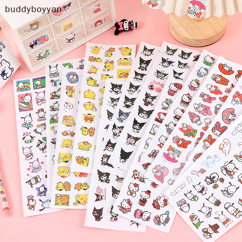 Bbth Sanrio 4Sheepet 100pcs สติกเกอร์การ์ตูน Pochacco Kuromi Melody Kitty Kawaii สติกเกอร์นักเรียนเครื่องเขียนอุปกรณ์ของขวัญวันเกิด Vary