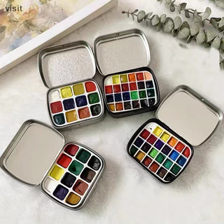[VI] แบบพกพาเปล่าสีน้ําดีบุกกล่อง 12/24 กริดสีน้ําสี Palette Travel Paing ถาดสีอุปกรณ์ศิลปะ TH