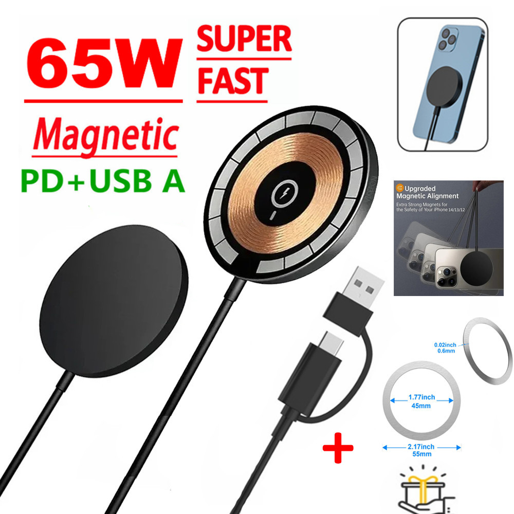 65W ที่ชาร์จไร้สายแม่เหล็ก เร็ว พร้อมUSB C อุปกรณ์เสริม สำหรับ IPhone 16 15 14 13 12 11 Pro Max Charging Station Pad