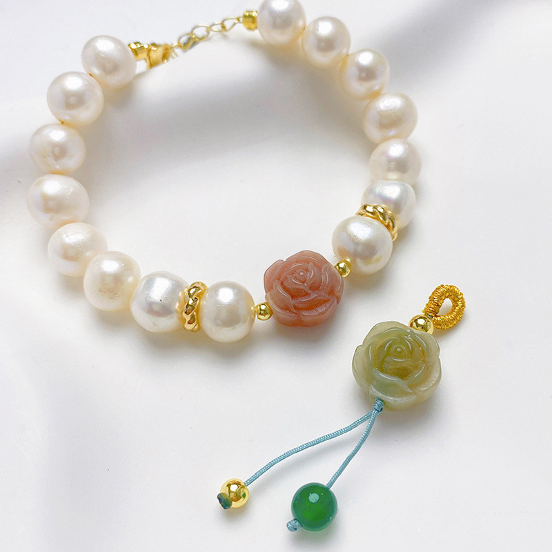 หยกสีขาวธรรมชาติ Bodhi Root แกะสลัก Camellia หลวมลูกปัด diy อุปกรณ์เสริม Handmade สร้อยข้อมือลูกปัดสร้อยคอเครื่องประดับวัสดุ