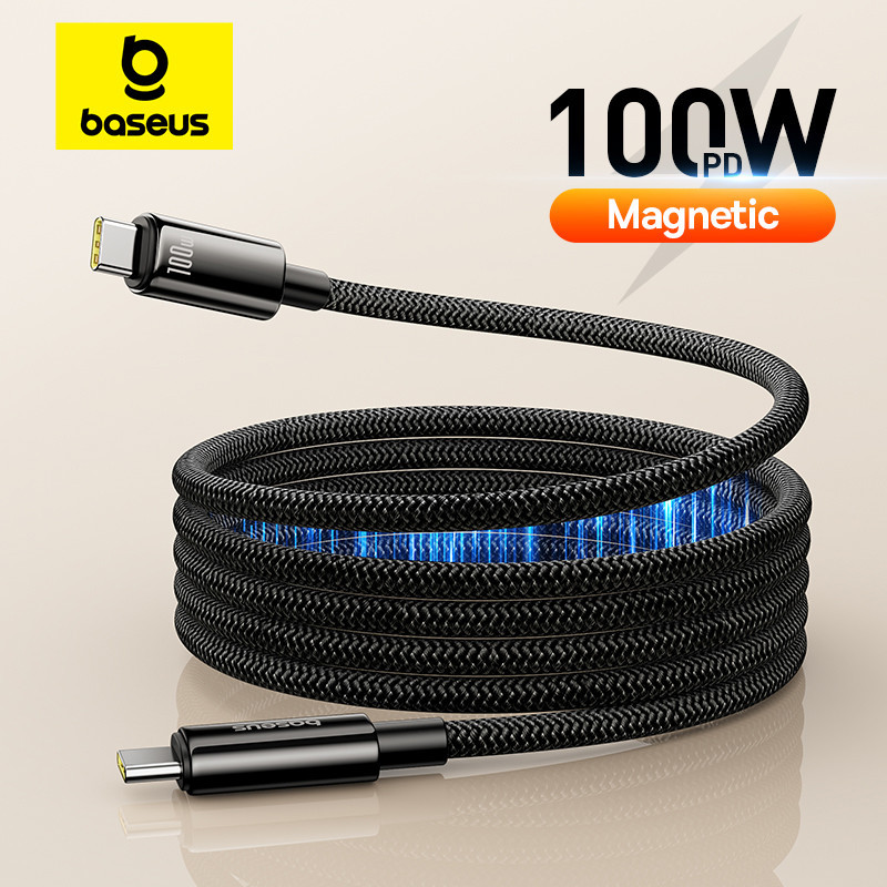 Baseus PD 100W USB C สายแม่เหล็กสําหรับ iPhone 15 Fast Charger สําหรับ Macbook แล็ปท็อปประเภท C สายไฟสําหรับ Samsung Xiaomi