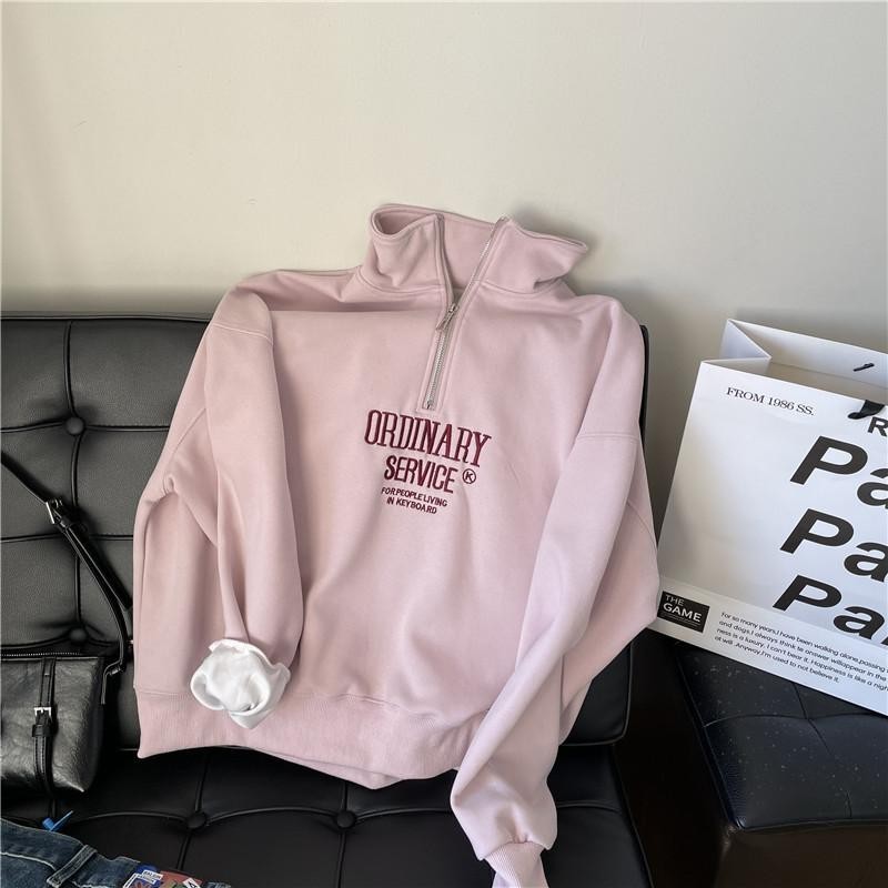 Solovely สไตล์เกาหลี เสื้อกันหนาวผู้หญิง ปักลาย แขนยาว เสื้อคอเต่า ซิปครึ่ง เสื้อสเวตเตอร์ ราคา ถูกที่สุด ดีลบีเคเค แกลเลอรีภาพที่ 5