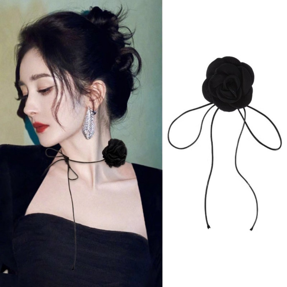 แฟชั ่ นใหม ่ Dark Night Rose Lace Sweet Cool Choker สไตล ์ โซ ่ คอ