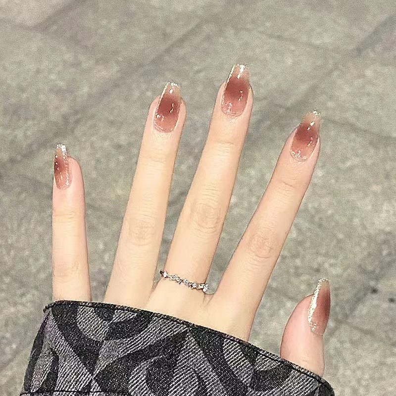 FREE Glue2024 ใหม่ล่าสุด 24 ชิ้น Nail Art เล็บปลอมฝรั่งเศสชุดกาวอะคริลิค Full Nail COD