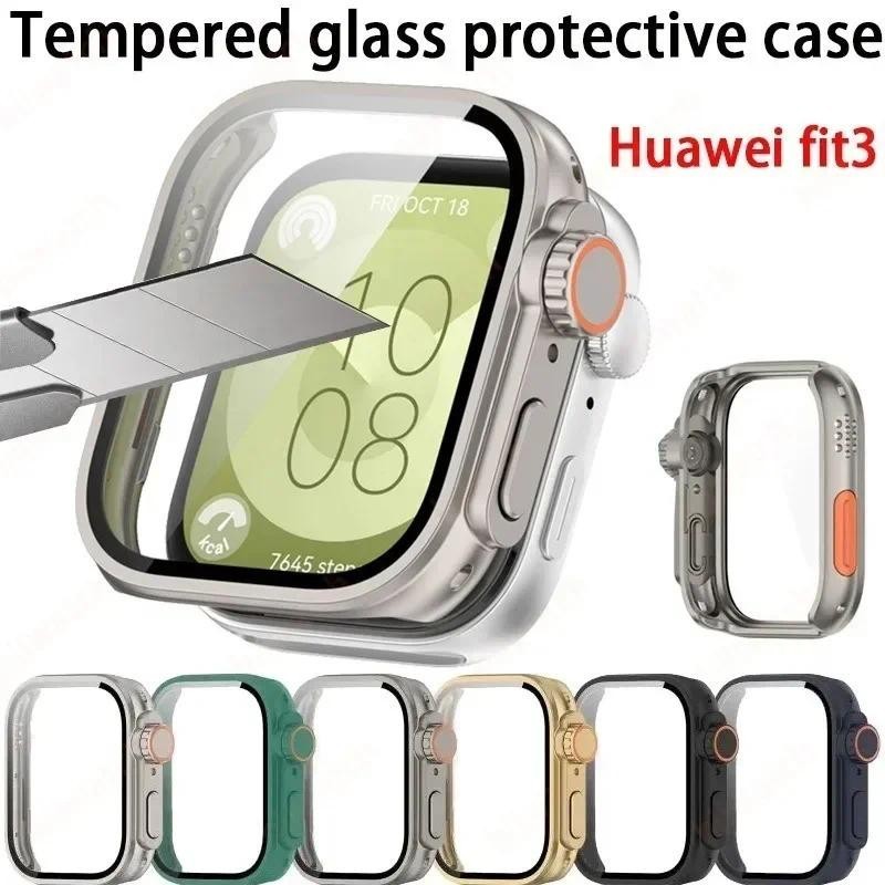 ป้องกันหน้าจอ + กระจกนิรภัยสําหรับ Huawei Watch Fit 3 กรอบกรณี As Ultra2 สมาร์ทนาฬิกากันชนสําหรับ Huawei Watch Fit3