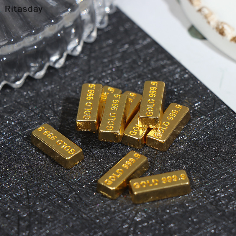 Ritasday 10 ชิ้น/เซ็ต 1:12 Dollhouse Miniature Gold Bars เหรียญตุ๊กตา House Decor ของเล่นใหม่