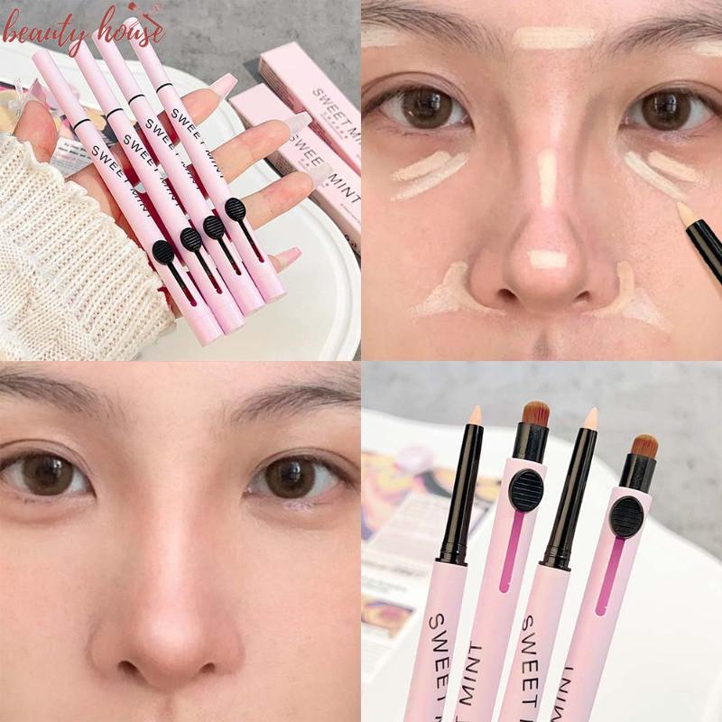 ปากกาคอนซีลเลอร์สองหัวพร้อมแปรง - กันน้ํา - ครีมรองพื้นเนื้อแมท - Full Coverage Acne Dark Circles - ปากกาคอนทัวร์หน้า - Oil-Control Corrector - แท่งซ่อมสีผิว