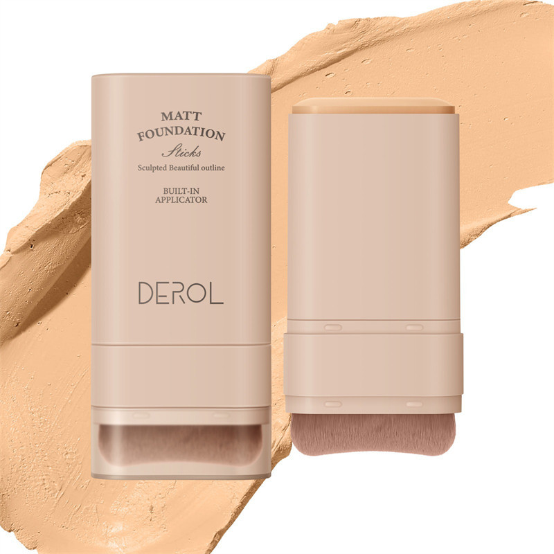 Derol 5 สี Matte Foundation ครีม Stick กันน้ํา Lasting Oil-control ฝาครอบสิวฐาน Moisturize Foundation พร้อมแปรง