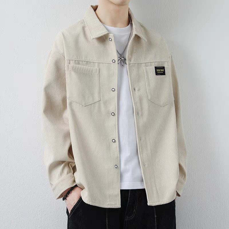 เสื้อแจ็คเก็ตผ้าลูกฟูกเสื้อแจ็คเก็ตเสื้อแจ๊กเก็ตย้อนยุคอินเทรนด์ของผู้ชายชุดทํางานคู่อเนกประสงค์