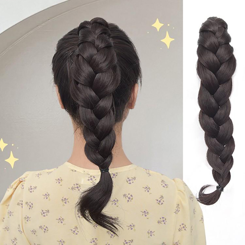 แฟชั่นสาวถักผมหางม้าสูงยาวหยิกคลิปบนวิกผมสไตล์จีนธรรมชาติจําลองต่อผม