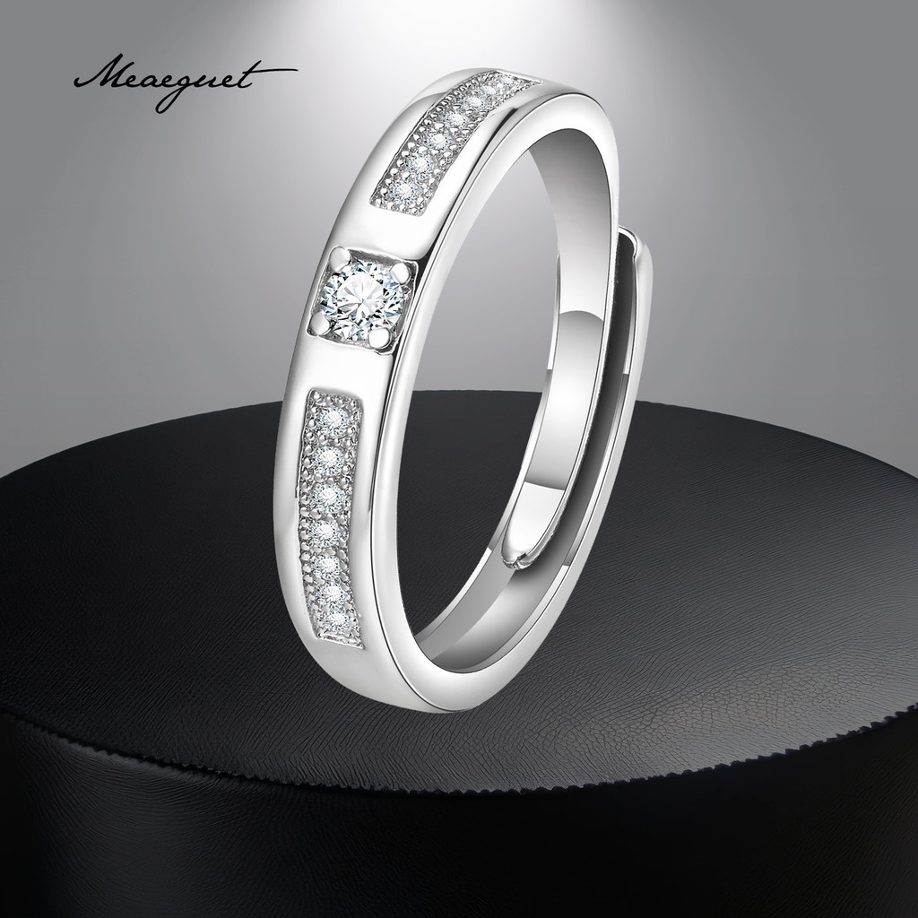 Meaeguet แฟชั่นผู้ชายเงินเพชรสัญญาแหวนปรับสัญญา Eternity Wedding Band สําหรับชาย