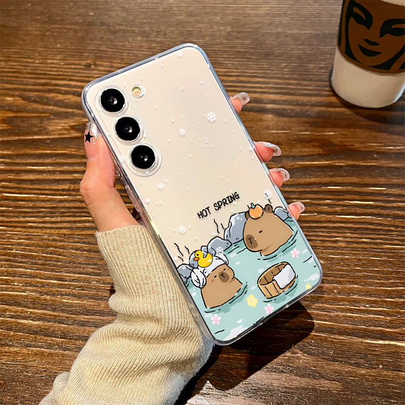 น้ําพุร้อน Capybara เหมาะสําหรับ samsung s24 เคสโทรศัพท์ Galaxy s23 + โปร่งใส Ultra ชาย s22/s21 น่ารัก s20 Kapibara FE หญิงสไตล์ใหม่หมายเหตุการ์ตูน samsung นุ่ม