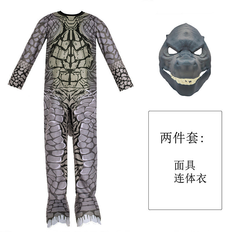 เด็ก/เด็กชายตัวละครแต่งตัว NPC เครื่องแต่งกาย Godzilla Jumpsuit+Mask คอสเพลย์ฮาโลวีน