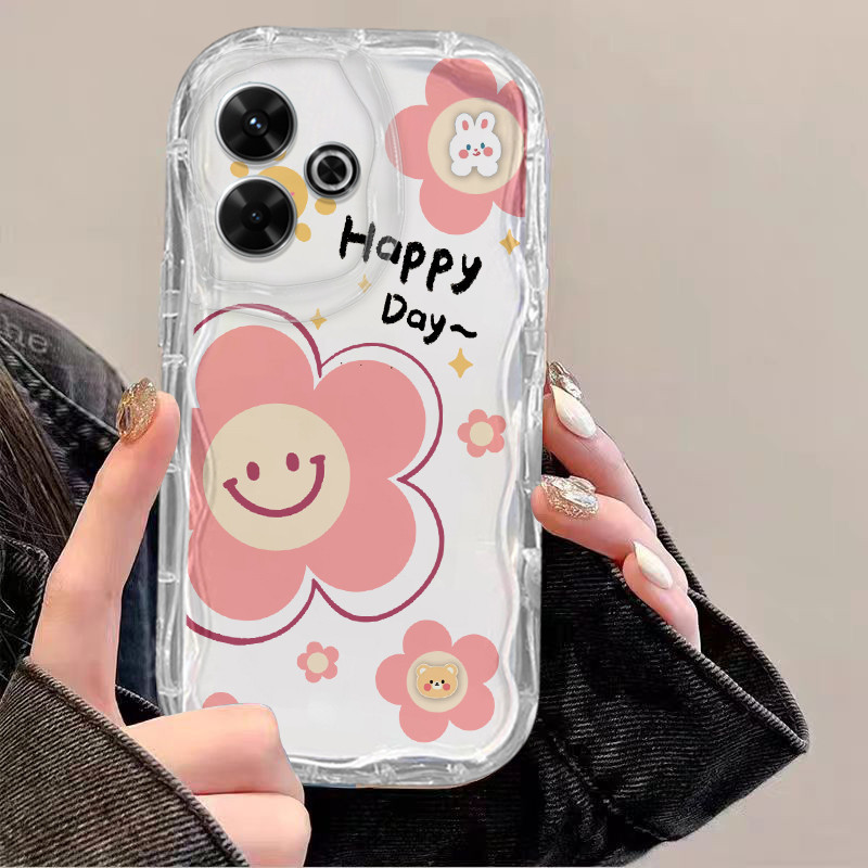 เคส POCO M6 4G Redmi 13 ความงามโปร่งใสกันกระแทกป้องกันกล้องดอกไม้ Soft Wave Edge TPU เคสโทรศัพท์ฝาครอบ