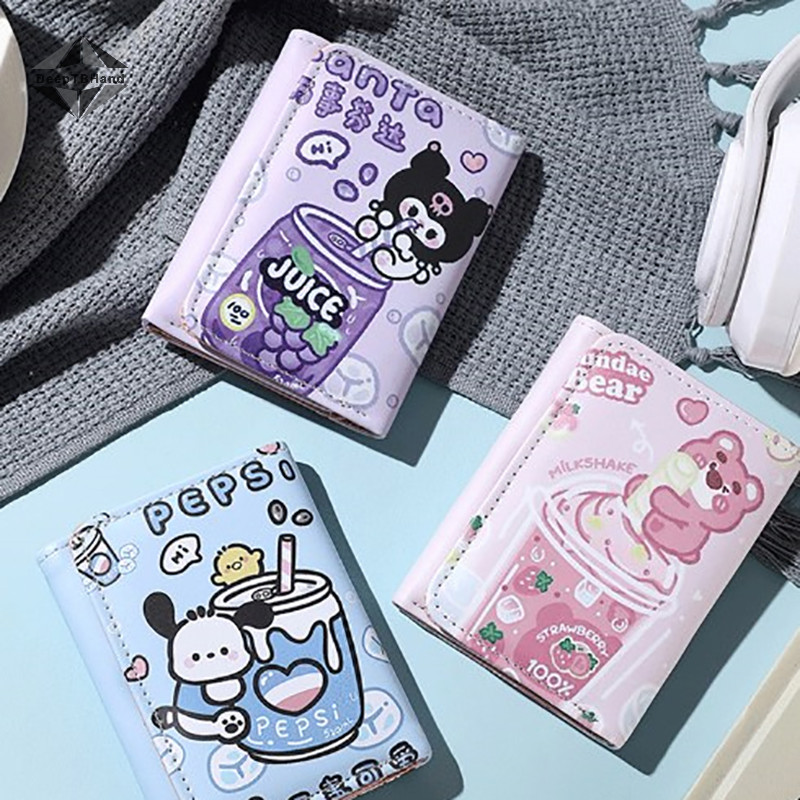 Deeptbhand การ์ตูนแฟชั่น Multi-slot PU กระเป๋าสตางค์หัวเข็มขัดกระเป๋าใส่เหรียญผู้ถือบัตรพับ Zip Compact Wallet