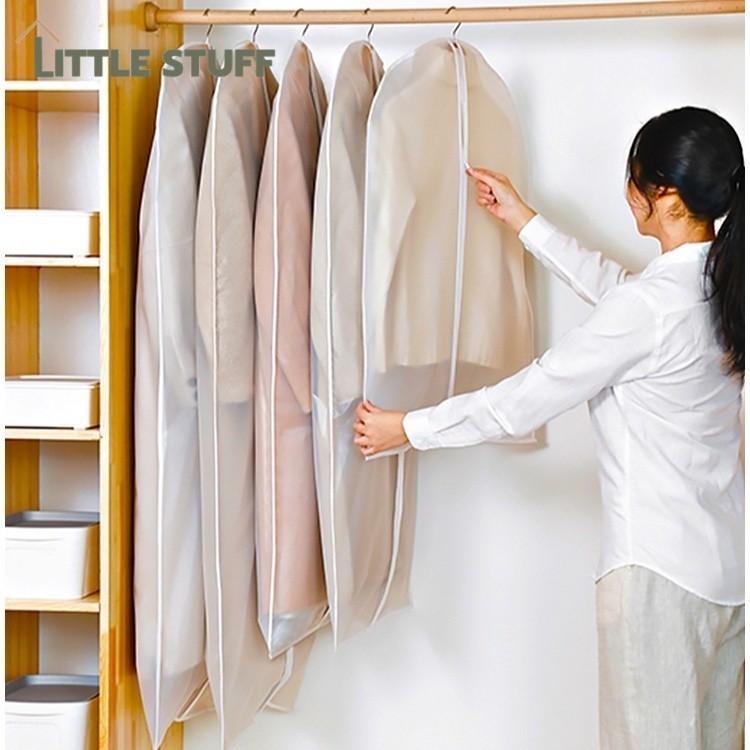 ถุงใส่สูท/เดรส/ชุดครุย/เสื้อยืด สีขาวขุ่น แพ็ก 5 ชิ้น ถุงคลุมเสื้อผ้ากันฝุ่น