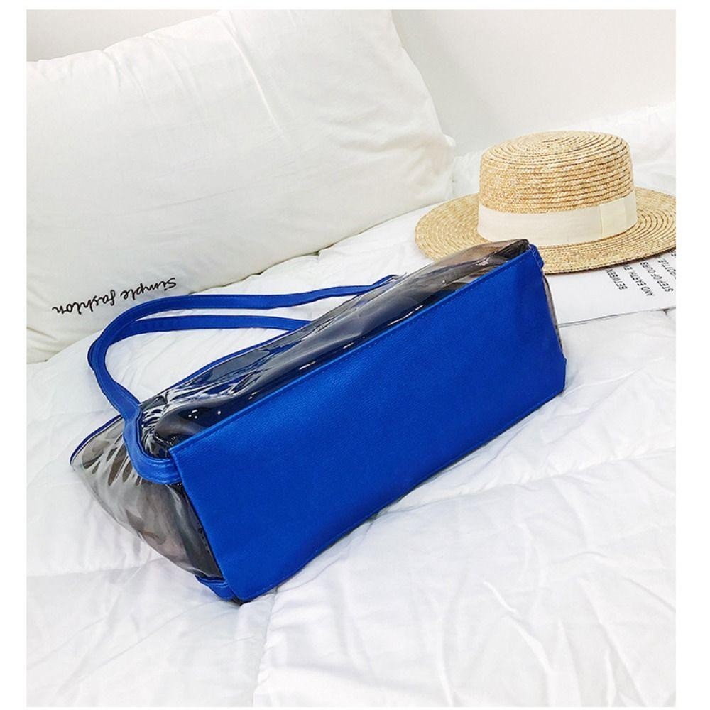 Yunhi กระเป๋าชายหาดฤดูร้อน, PVC พร้อมกระเป๋าแต่งหน้าผู้หญิงกระเป๋าสะพายไหล่, Casual สีทึบขนาดใหญ่ความจุซิปกระเป๋าเยลลี่ใส - รูปที่ 4