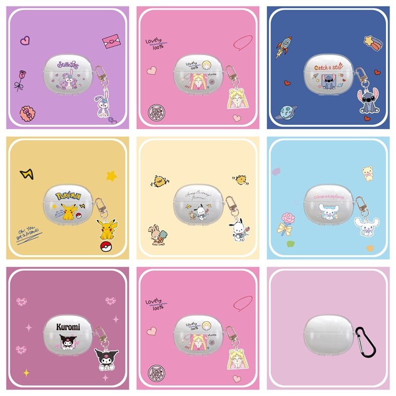 อะนิเมะน่ารักสําหรับ Baseus AS01 หูฟังการ์ตูนใสนุ่มพร้อมพวงกุญแจ TPU ป้องกันโปร่งใส Baseus AirGo AS0