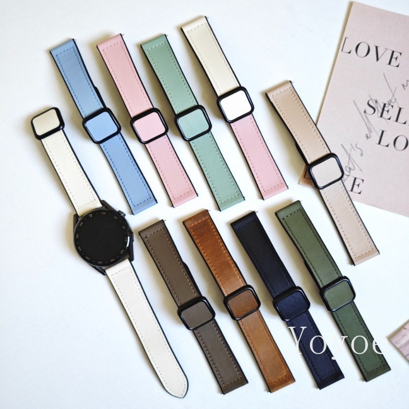22 มม.20 มม.ซิลิโคนหนังสําหรับ Samsung Galaxy Watch 6 5 4 สายคลาสสิก 47 มม.43 มม.44 มม.40 มม.หัวเข็มขัดแม่เหล็กสําหรับ Galaxy Watch 5 Pro 45 มม.