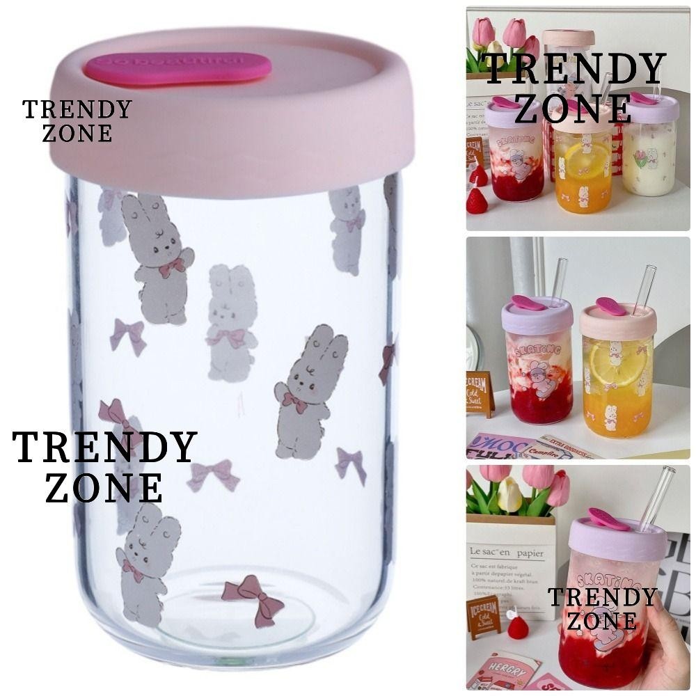Trendyzone ขวดแก้ว 1 ชิ้น, Kawaii พร้อมฝาปิดฟางถ้วยแก้ว,ทนทาน BPA ฟรีนมชาฟอง 600ml ถ้วยฟางสําหรับเครื่องดื่มกาแฟน้ํา