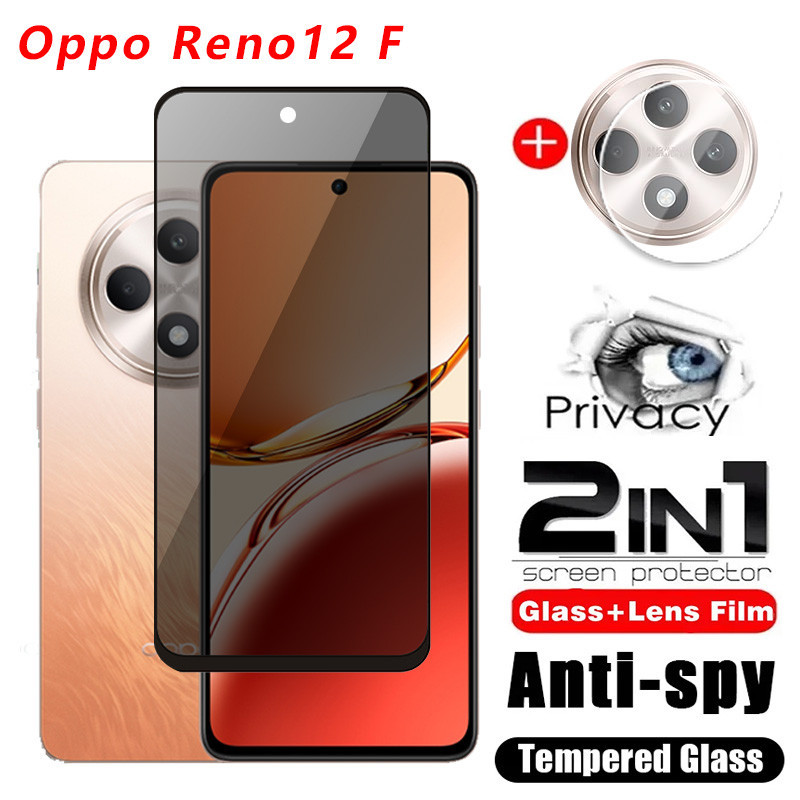 Oppo Reno 12 F 5G 2024 ความเป็นส่วนตัวกระจกนิรภัยป้องกันหน้าจอ 2in1 คลุมทั้งหมดฟิล์มป้องกันโทรศัพท์สําหรับ OPPOReno12F Reno 12F เลนส์กล้อง