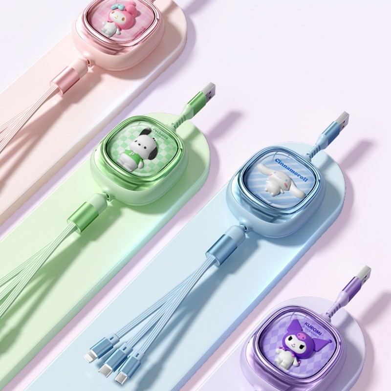 Sanrio SJ-888 100W 3 In 1 Fast Charging Data Cable My Melody Kuromi Pochacco Cinnamoroll Type-c โทรศ