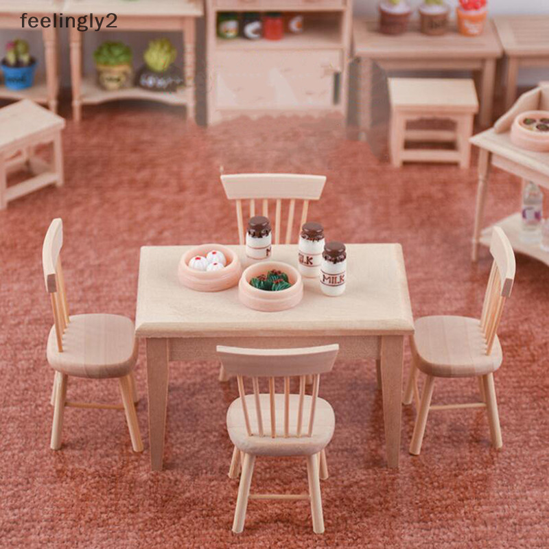 {Hot-J} 1/12 เฟอร์นิเจอร์บ้านตุ๊กตาจิ๋วโต๊ะรับประทานอาหารเก้าอี้ของเล่นจําลอง {VN}