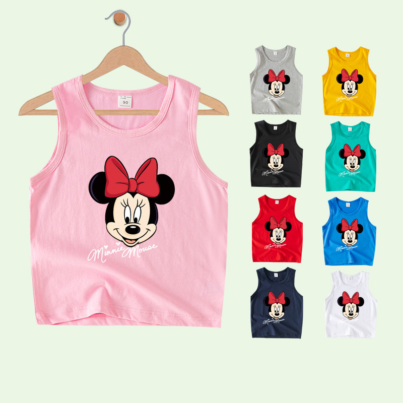 มินนี่การ์ตูนพิมพ์เด็กเด็กวัยหัดเดิน แซนโด เสื้อกล้ามผ้าฝ้าย100% สาวเสื้อแขนกุด เผชิญ029