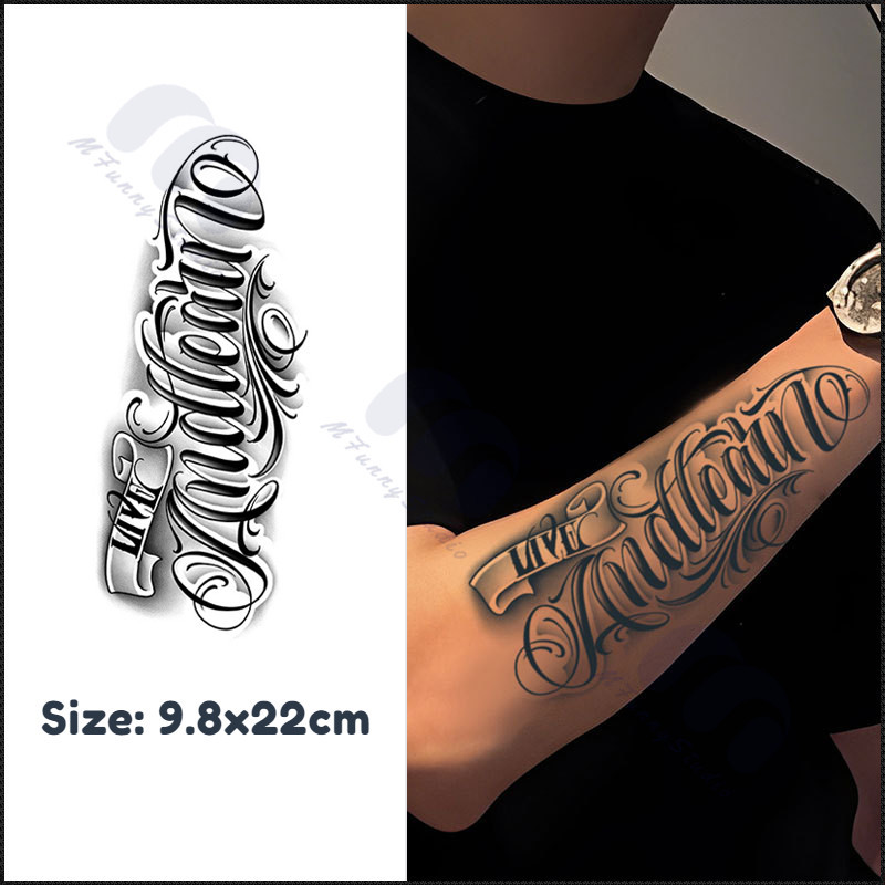 【MF Magic Tattoo】สติ๊กเกอร์รอยสักชั่วคราวภาษาอังกฤษกันน้ําติดทนนาน 15 วันสักสี
