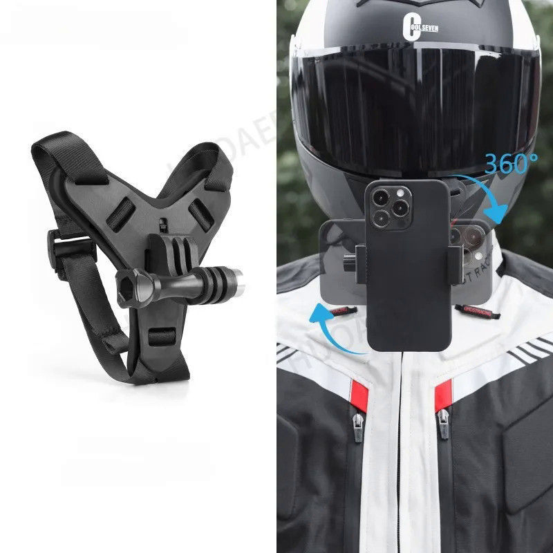360 Degrees Motorcycle Helmet Chin Strap Mount With Phone Clip Compatible For IPhone Samsung, LG, Pi