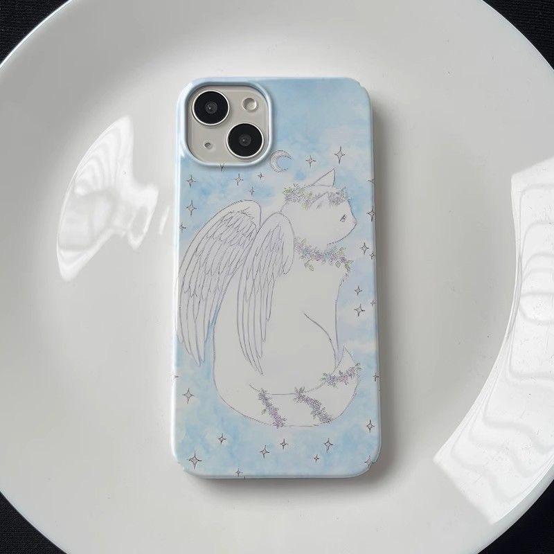 Y2k Angel Cat เหมาะสําหรับ Apple 16/15/14/13promax เคสโทรศัพท์ 12/11/xr ขอบตรง xs/8plus เคสโทรศัพท์นุ่ม