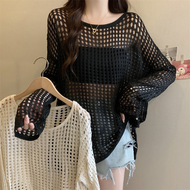 Couture (ส่งจากกรุงเทพฯ)เสื้อถักตาข่าย Summer style/ไตล์ใหม่ขี้เกียจหลวมครอบคลุมเนื้อครีมกันแดดเสื้อรอบคอออกแบบย ราคา ถูกที่สุด ดีลบีเคเค แกลเลอรีภาพที่ 6