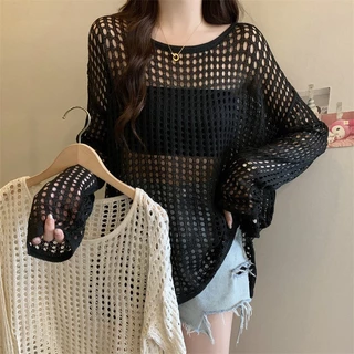 Couture (ส่งจากกรุงเทพฯ)เสื้อถักตาข่าย Summer style/ไตล์ใหม่ขี้เกียจหลวมครอบคลุมเนื้อครีมกันแดดเสื้อรอบคอออกแบบย